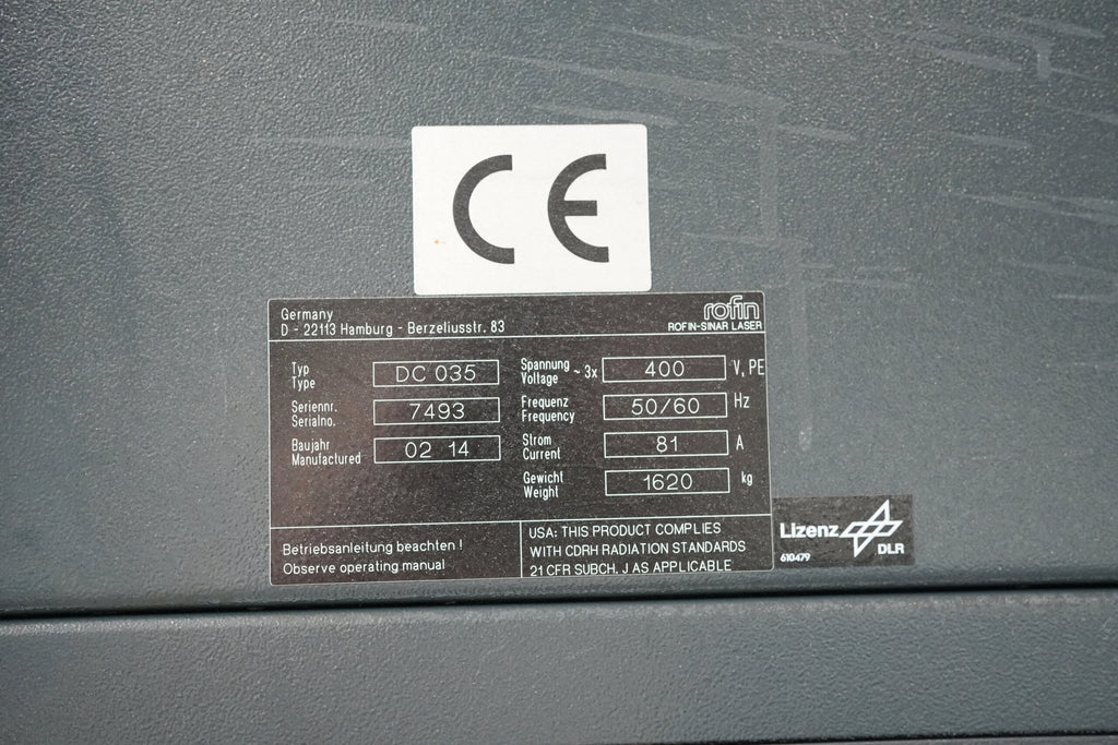 Typeplaat Rofin DC035, bouwjaar 2014